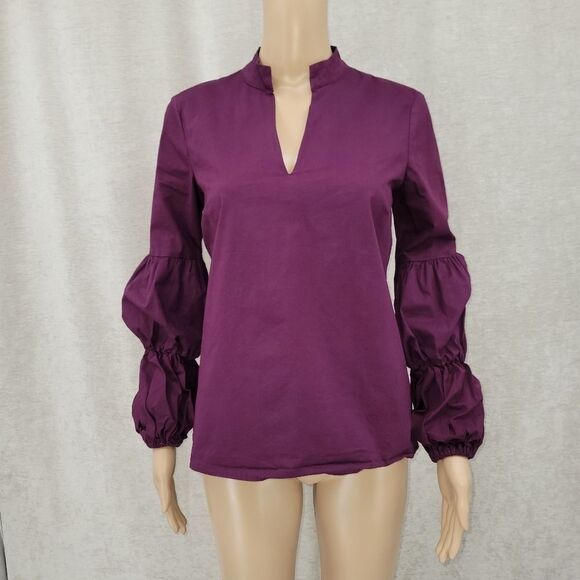 Jane and Delancey Poplin Cotton Purple Teired Puffed Sleeve Women's Size Small - Picture 1 of 9